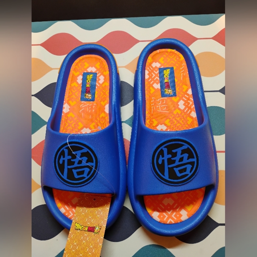 Dragon Ball Z Slides Men's Size‎ 9 Royal Blue Ground Up GOKU Slippers Flip-Flop